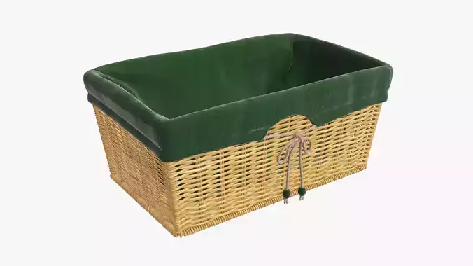 Wicker basket rectangular with fabric medium brown