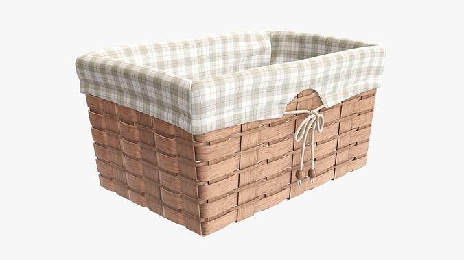 Wicker basket light brown with fabric interior  3D model