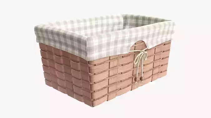 Wicker basket light brown with fabric interior  3D model