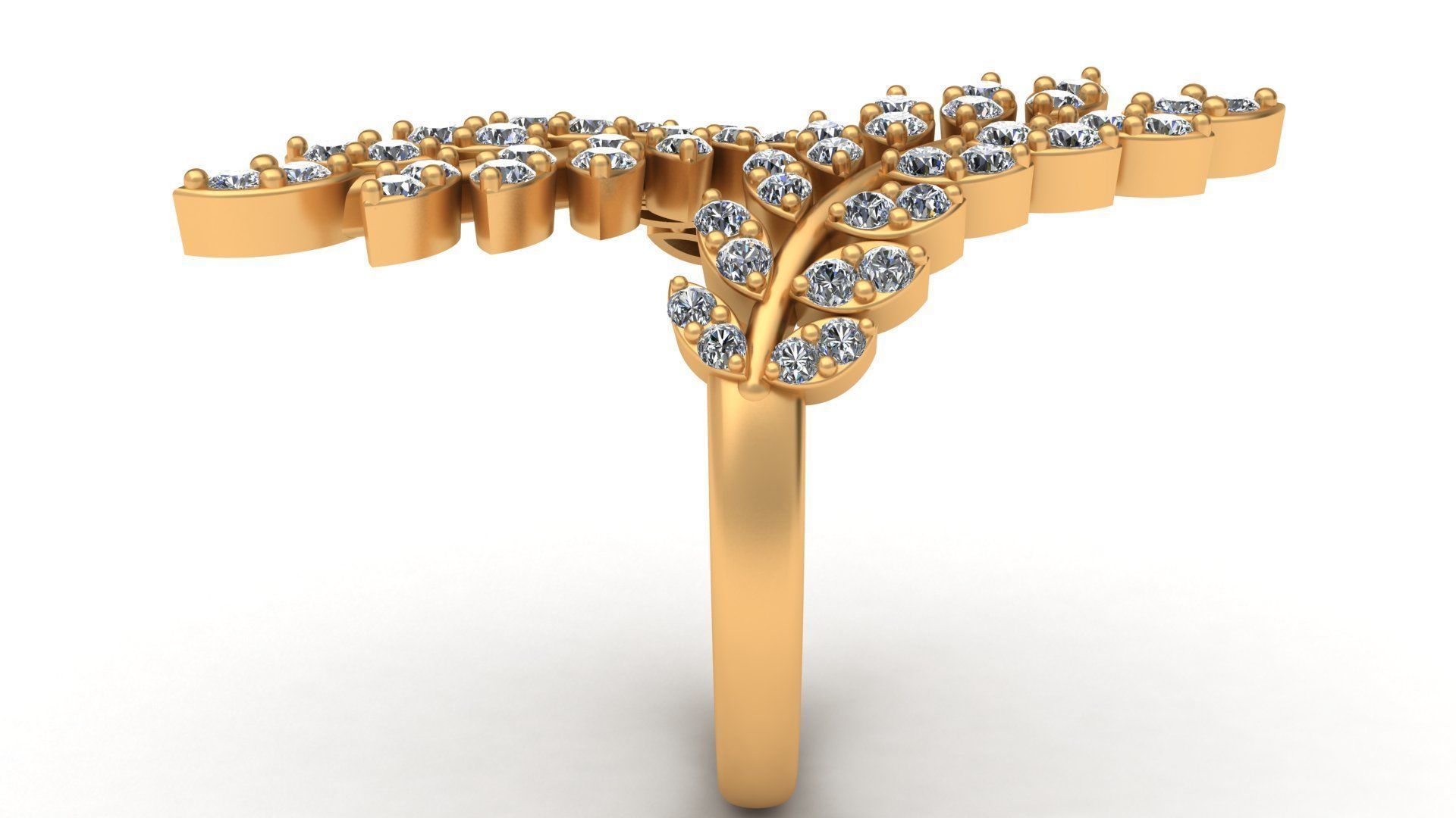 Tree Branch Marquise Diamond Gold Ring 3D print model_4