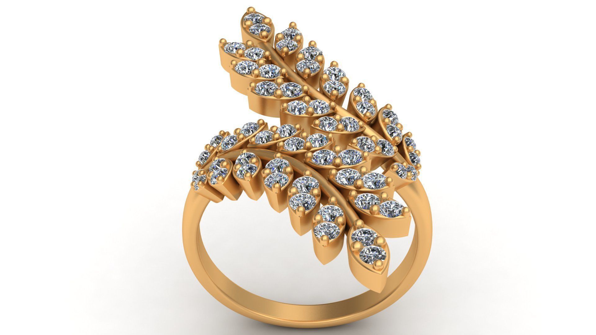 Tree Branch Marquise Diamond Gold Ring 3D print model_1