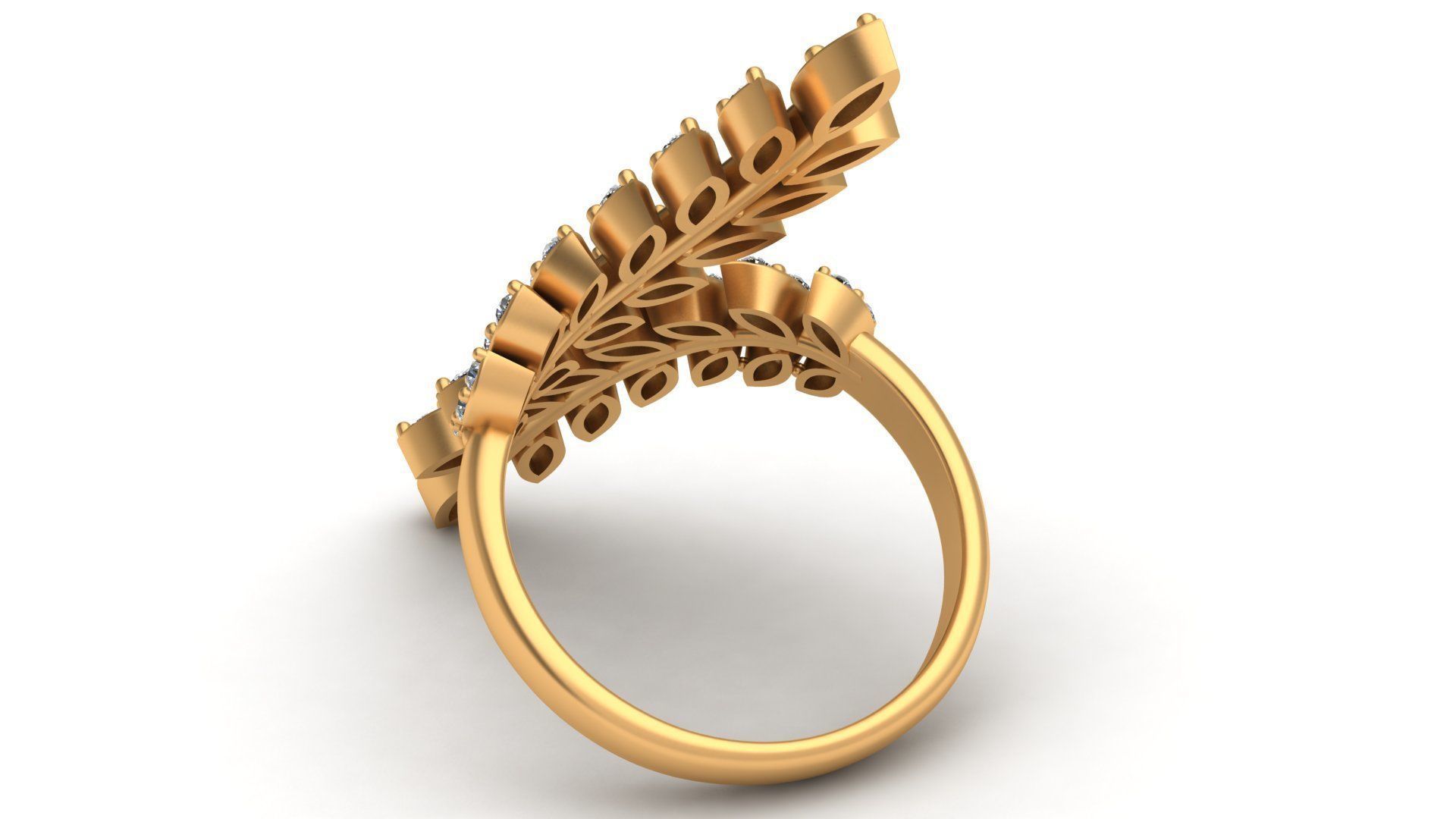 Tree Branch Marquise Diamond Gold Ring 3D print model_6