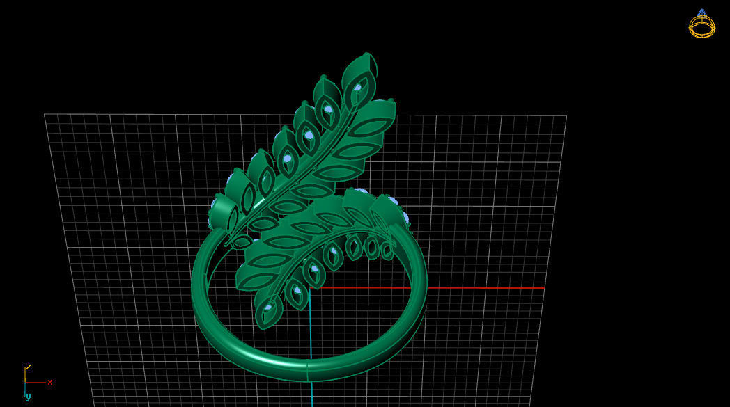 Tree Branch Marquise Diamond Gold Ring 3D print model_12