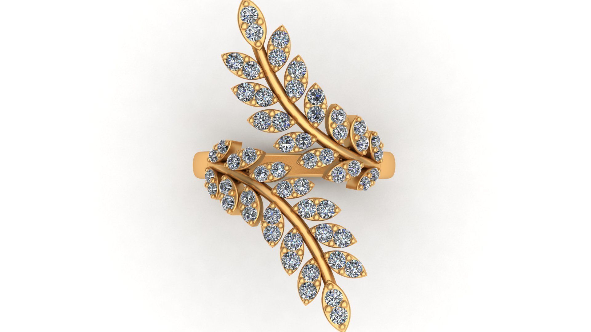 Tree Branch Marquise Diamond Gold Ring 3D print model_3