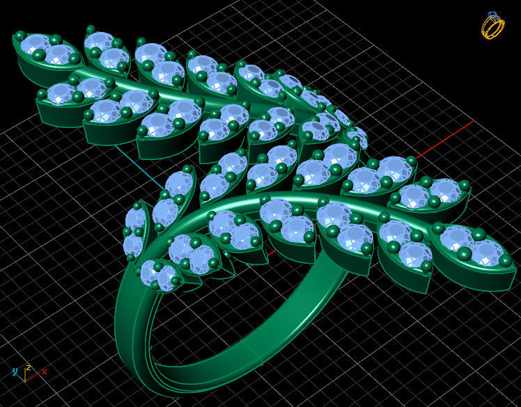 Tree Branch Marquise Diamond Gold Ring 3D print model_7