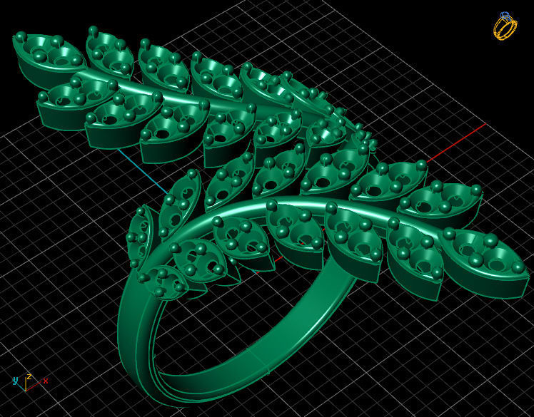 Tree Branch Marquise Diamond Gold Ring 3D print model_8