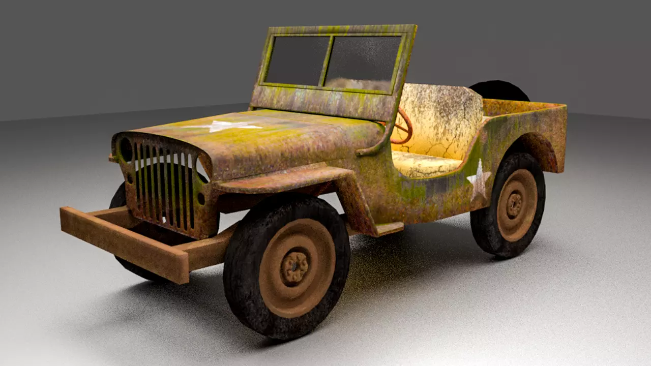 Abandoned Jeep Willys game ready asset Free low-poly 3D model