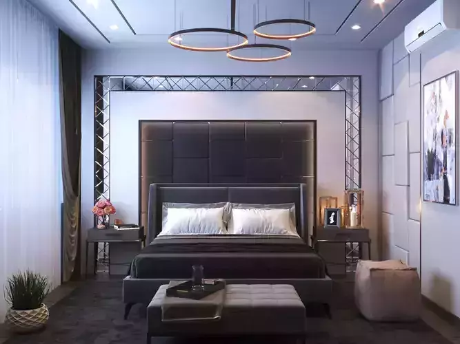 Master Bedroom And living area interior scene
