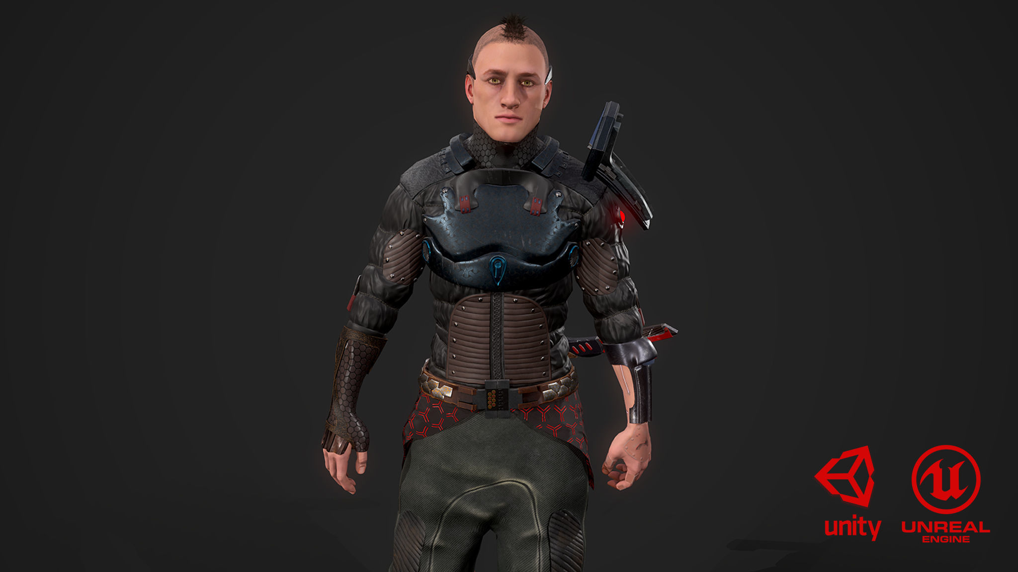 Cyber samurai Low-poly 3D model_0