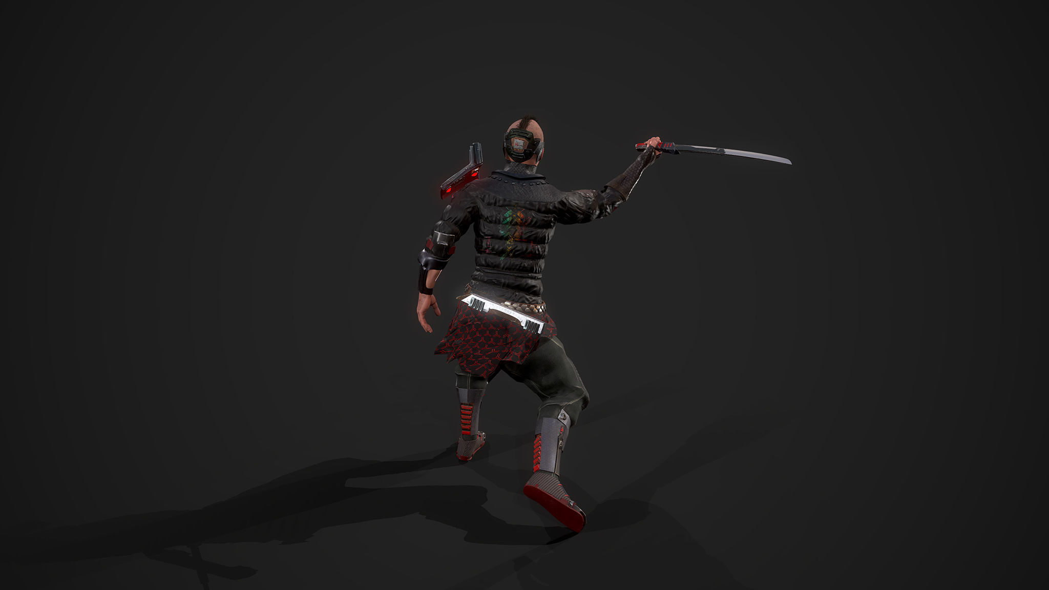 Cyber samurai Low-poly 3D model_17