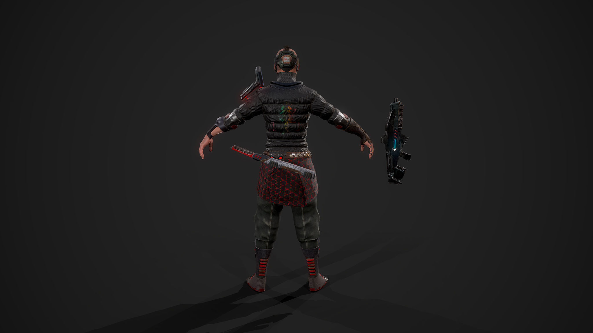 Cyber samurai Low-poly 3D model_4