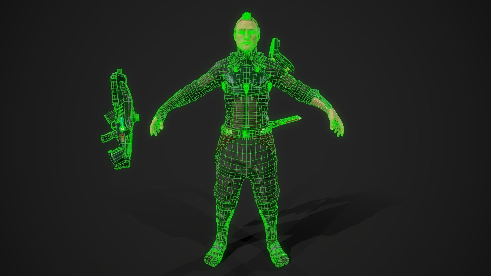 Cyber samurai Low-poly 3D model_18