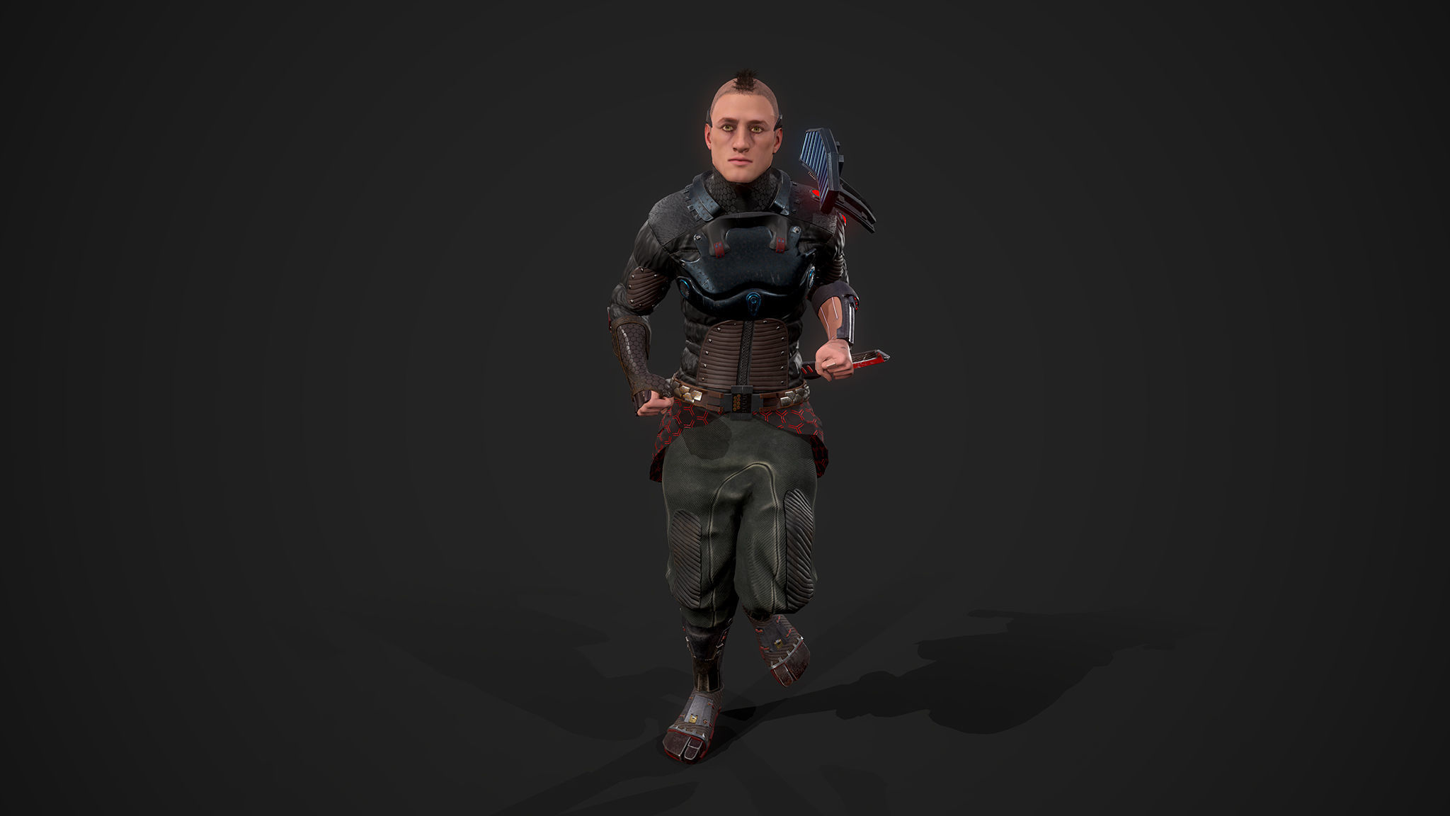 Cyber samurai Low-poly 3D model_16