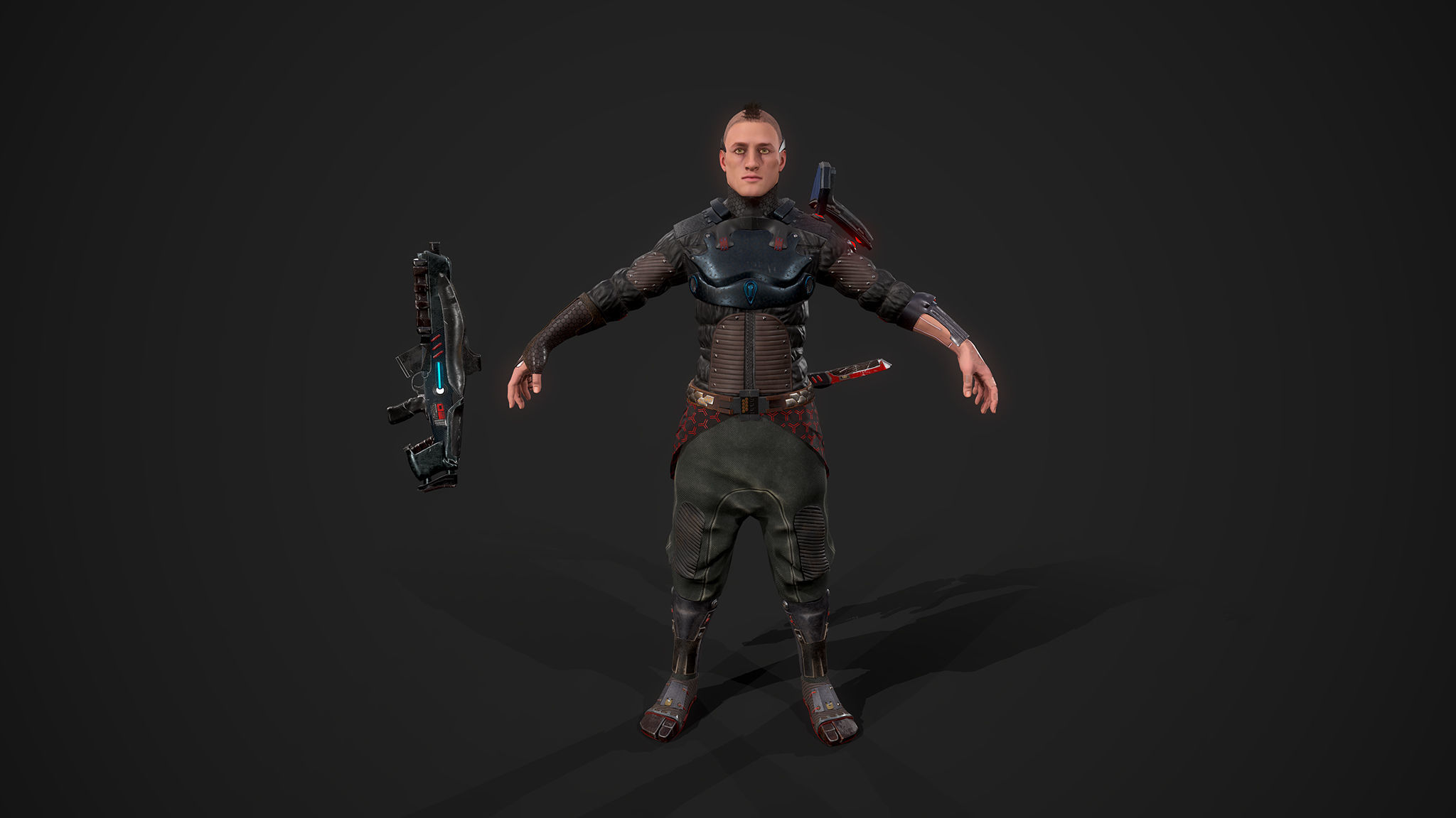 Cyber samurai Low-poly 3D model_3