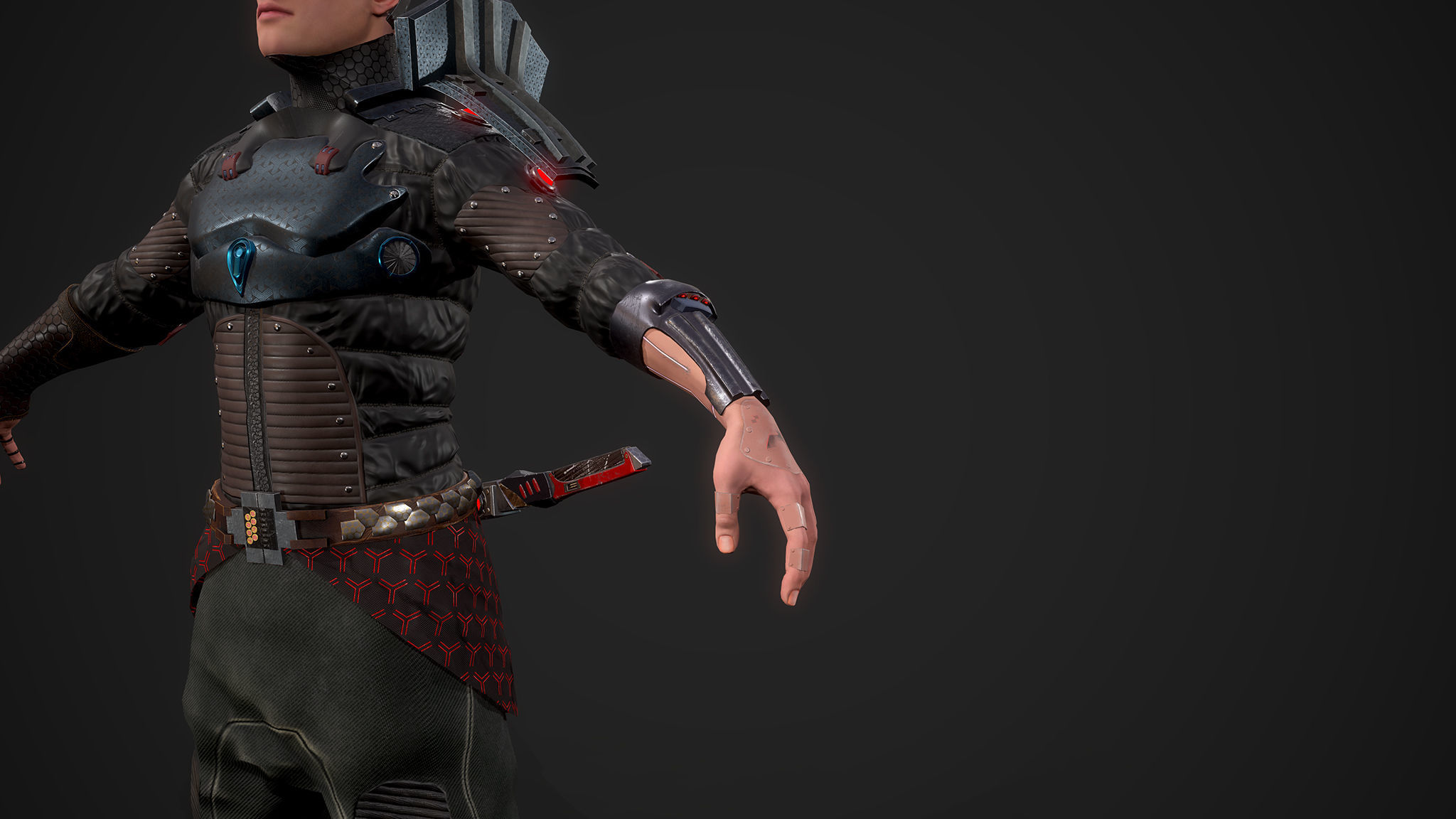 Cyber samurai Low-poly 3D model_9