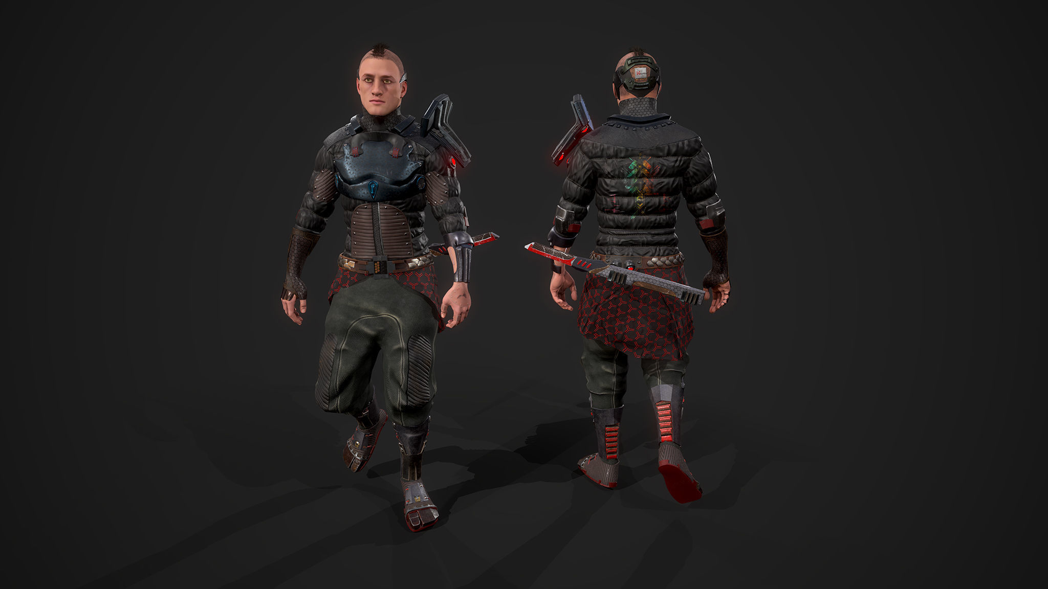 Cyber samurai Low-poly 3D model_13