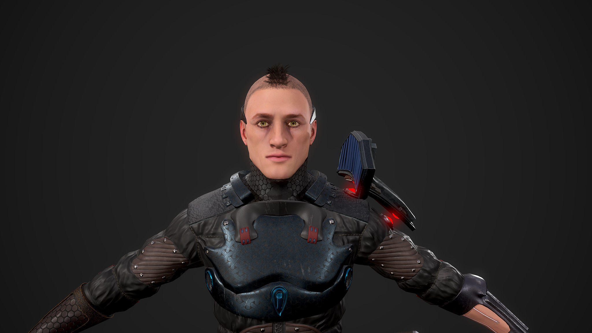 Cyber samurai Low-poly 3D model_5