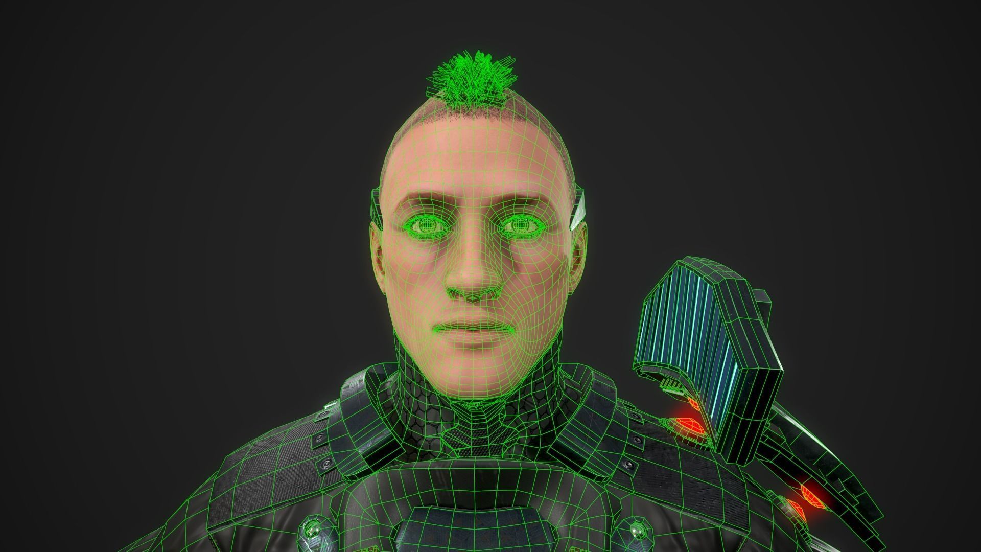 Cyber samurai Low-poly 3D model_19