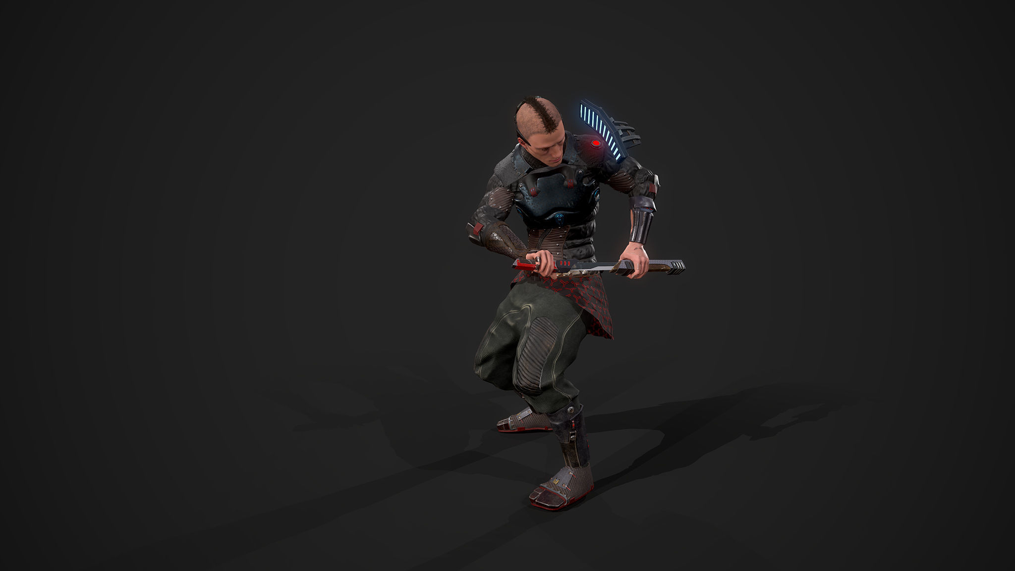 Cyber samurai Low-poly 3D model_15