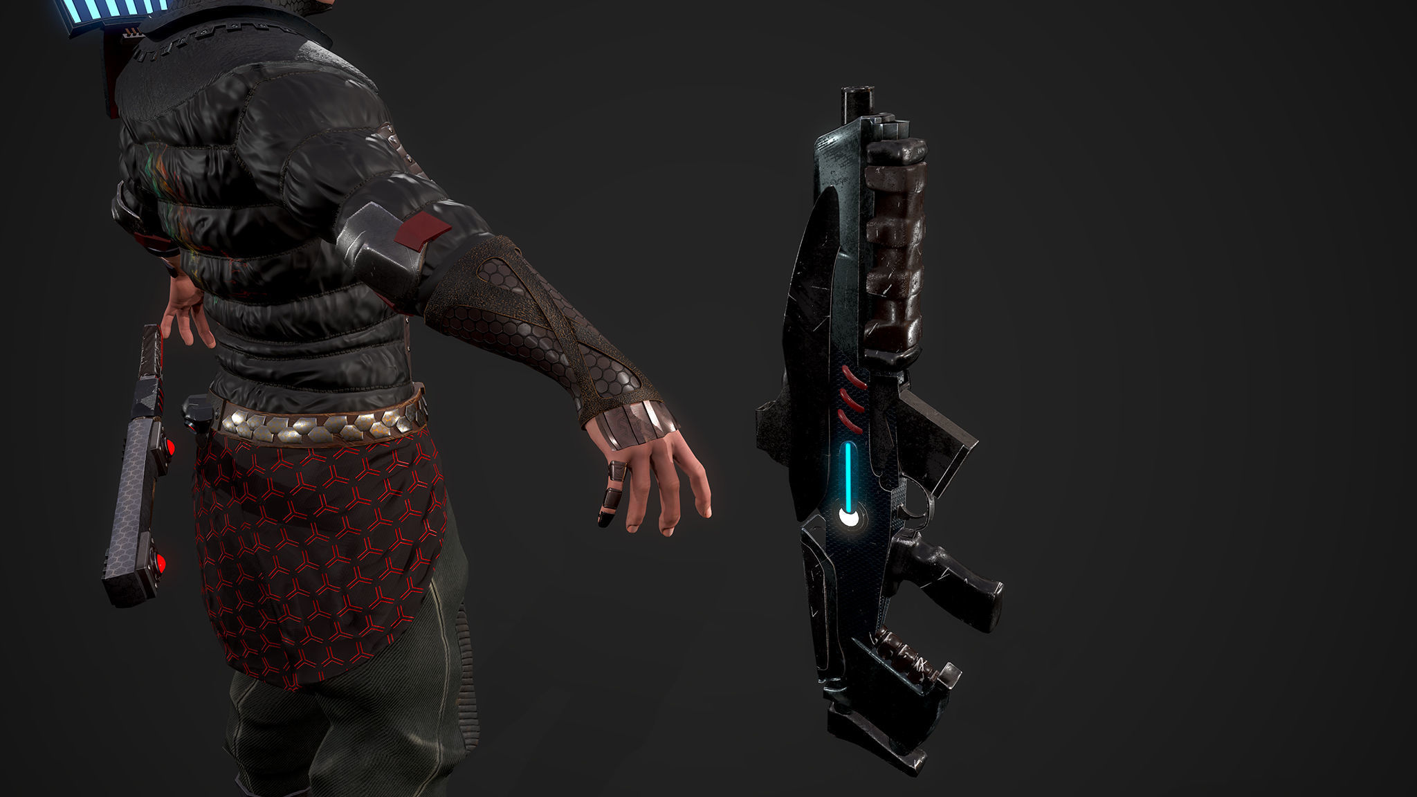 Cyber samurai Low-poly 3D model_10