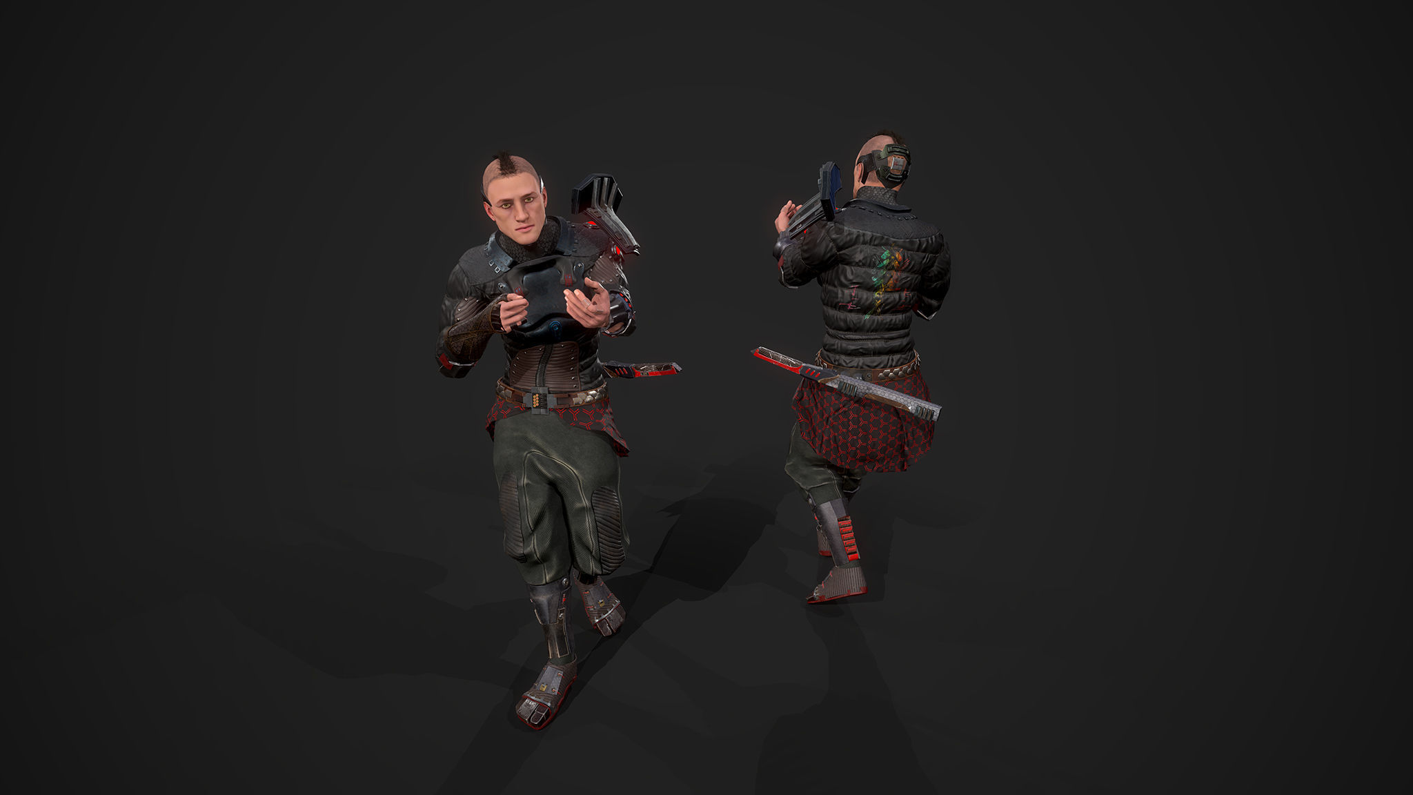 Cyber samurai Low-poly 3D model_14