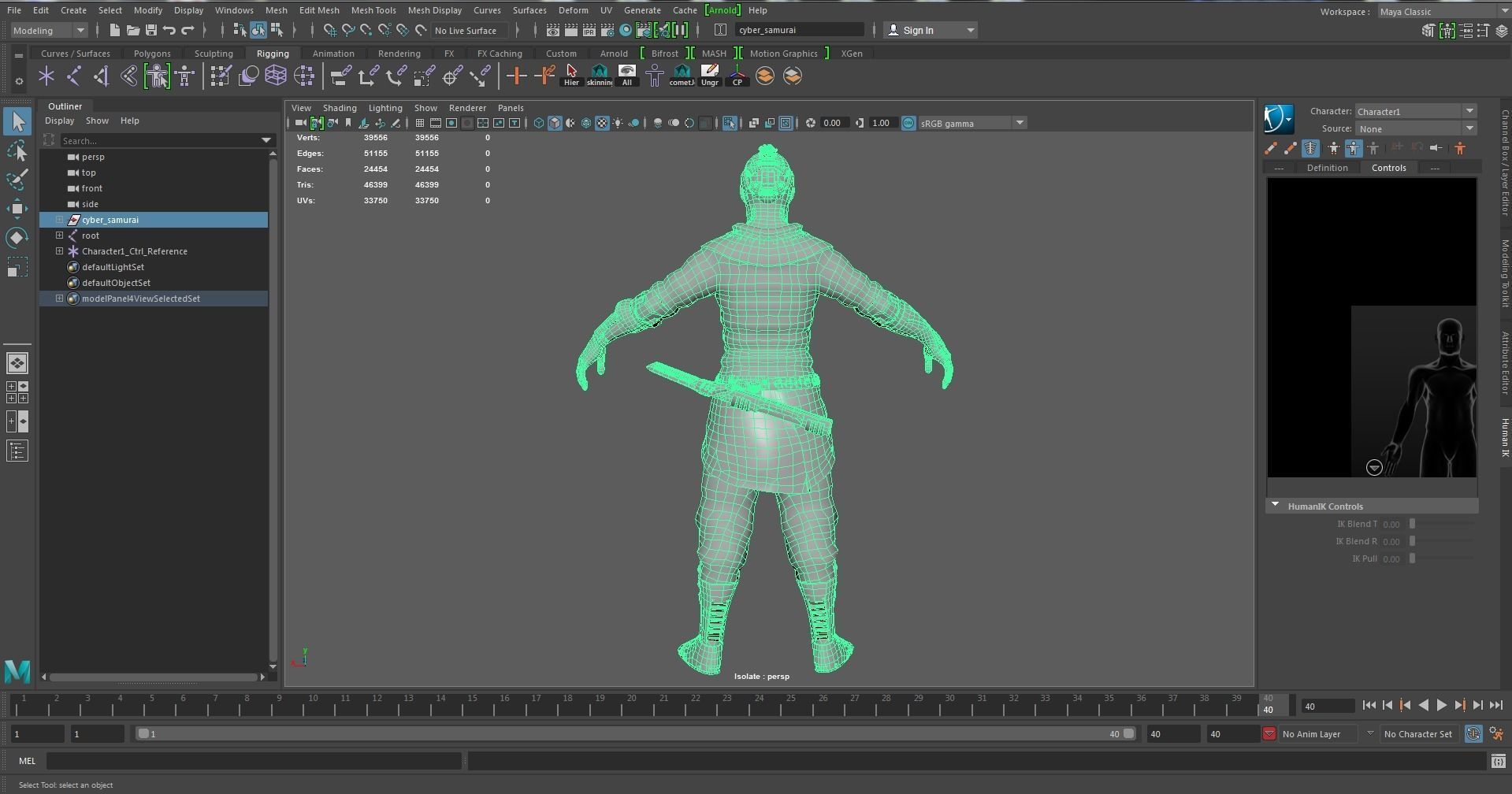 Cyber samurai Low-poly 3D model_21