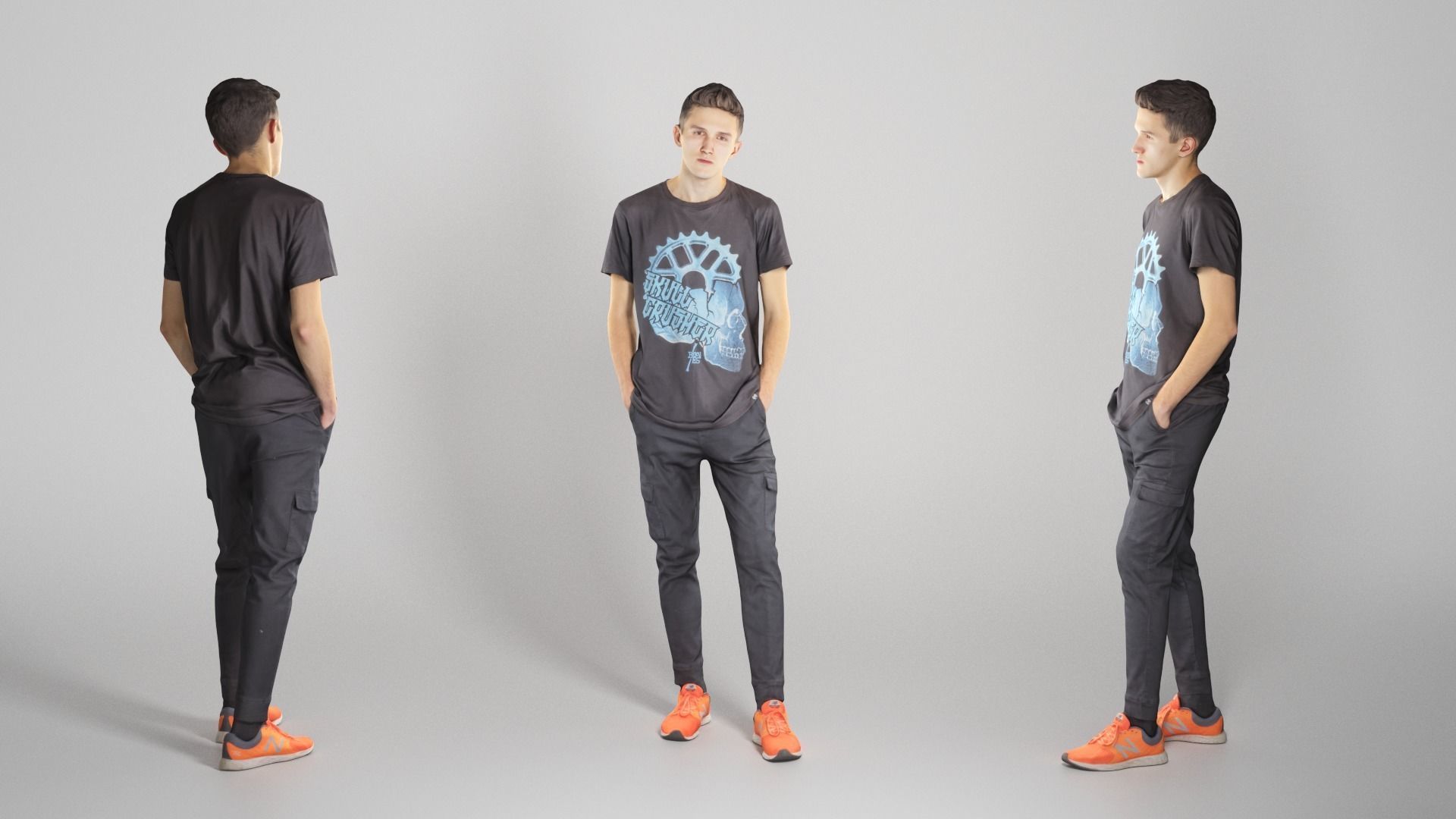 Handsome man in black style 119 Low-poly 3D model_2