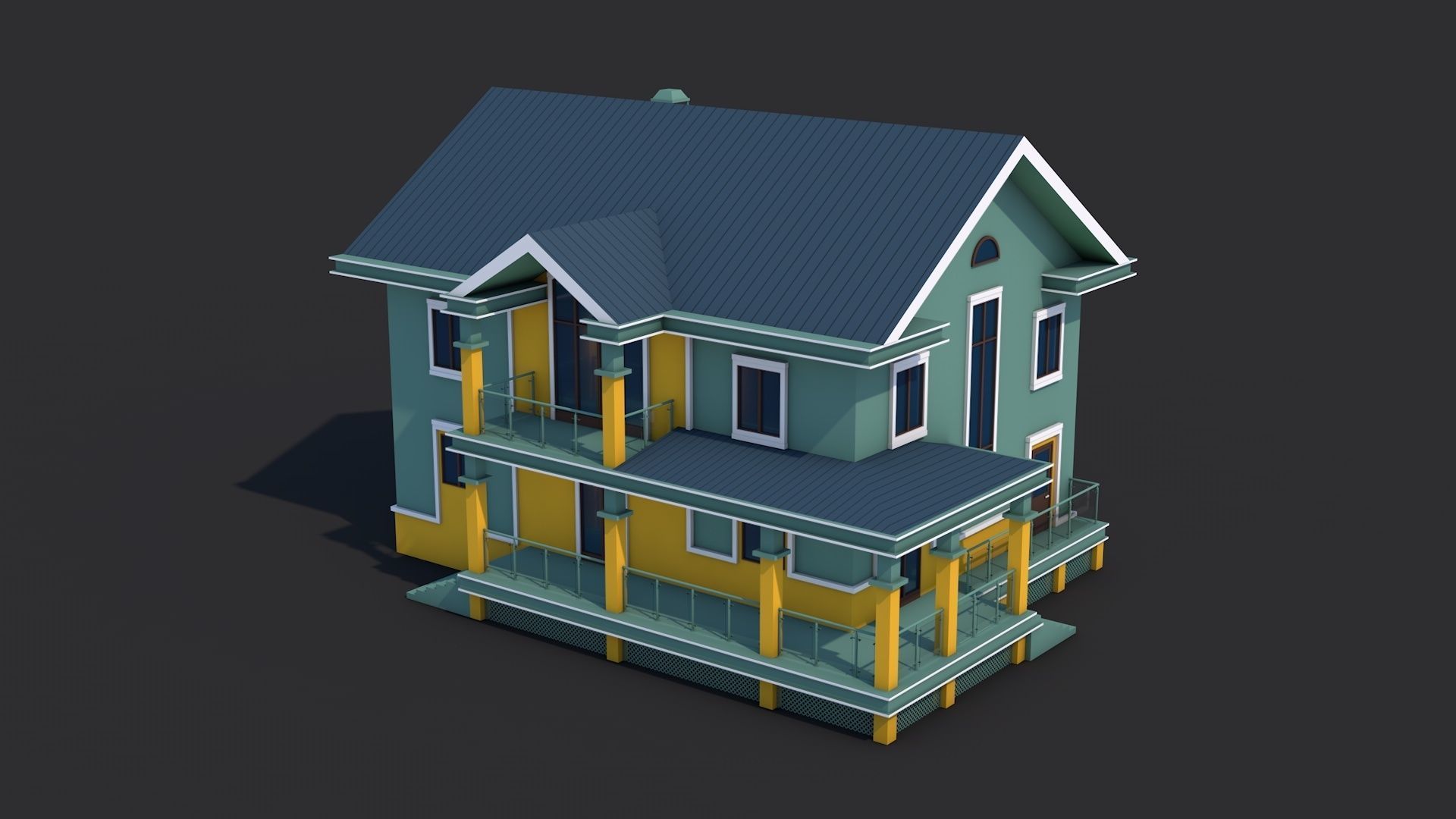8 House Building and Swimming Pool Low-poly 3D model_1