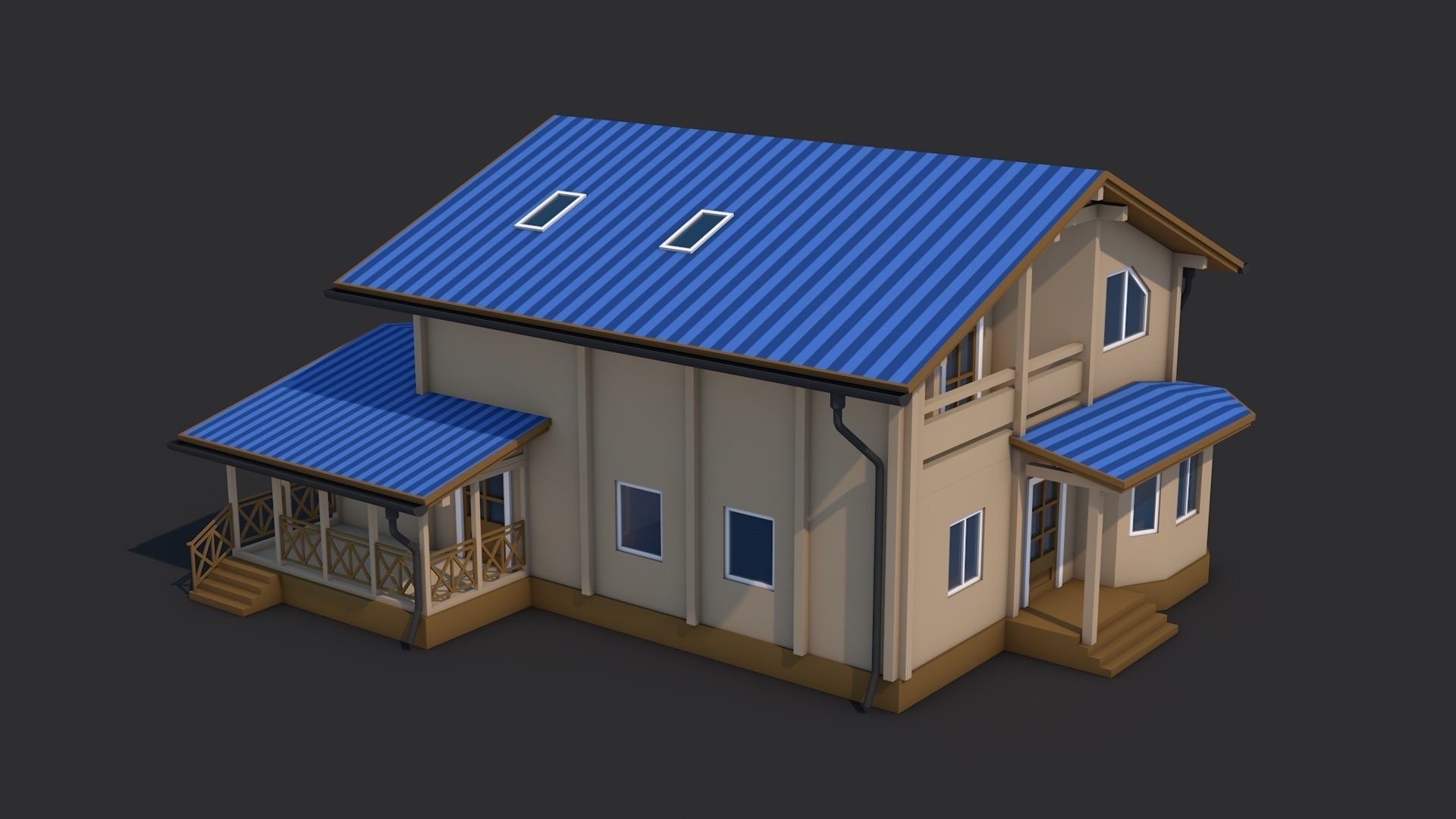 8 House Building and Swimming Pool Low-poly 3D model_13