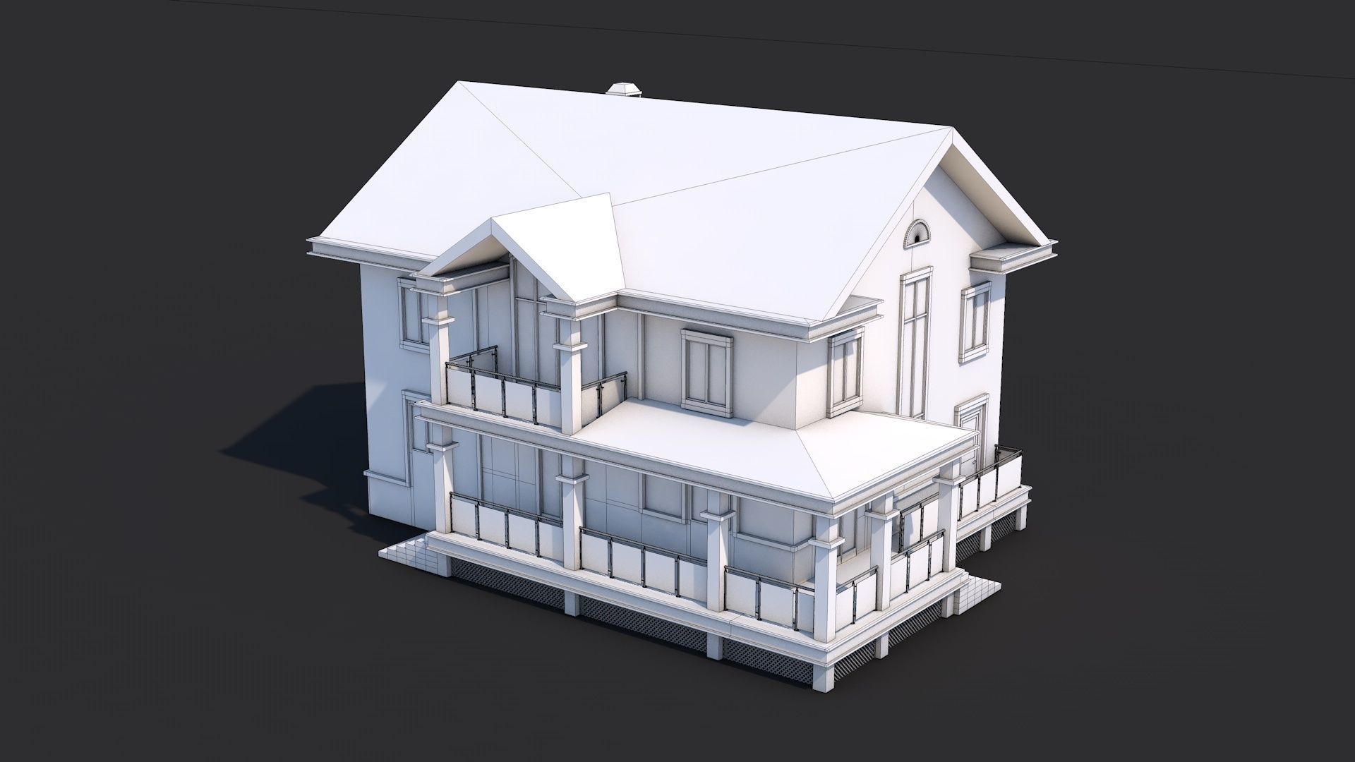 8 House Building and Swimming Pool Low-poly 3D model_2
