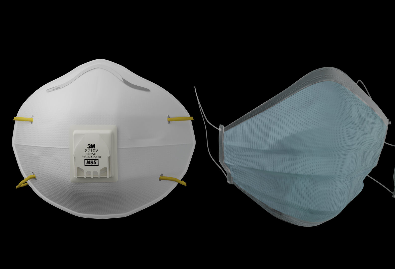 N95 and surgical Mask  Low-poly 3D model_1