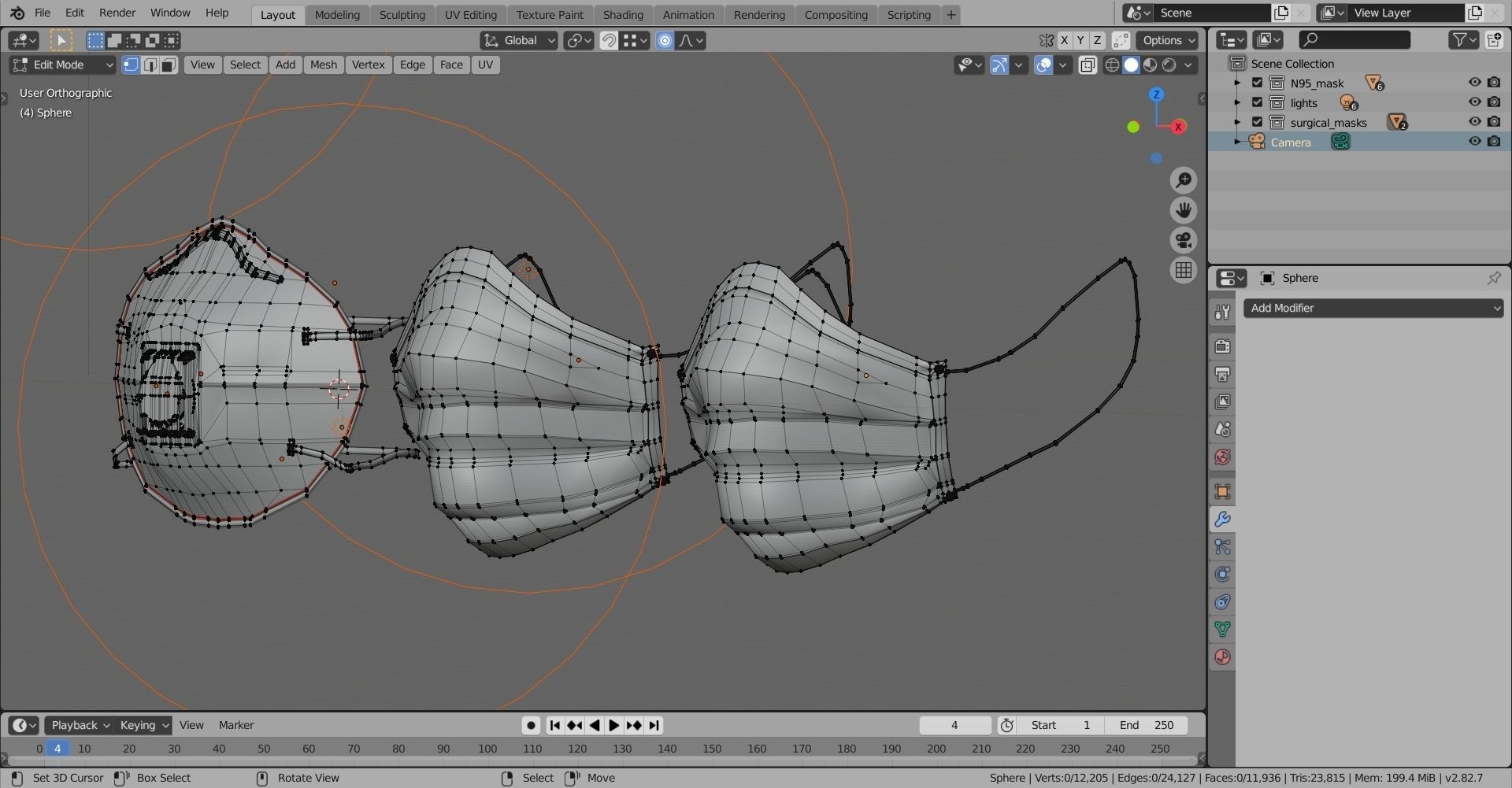 N95 and surgical Mask  Low-poly 3D model_17
