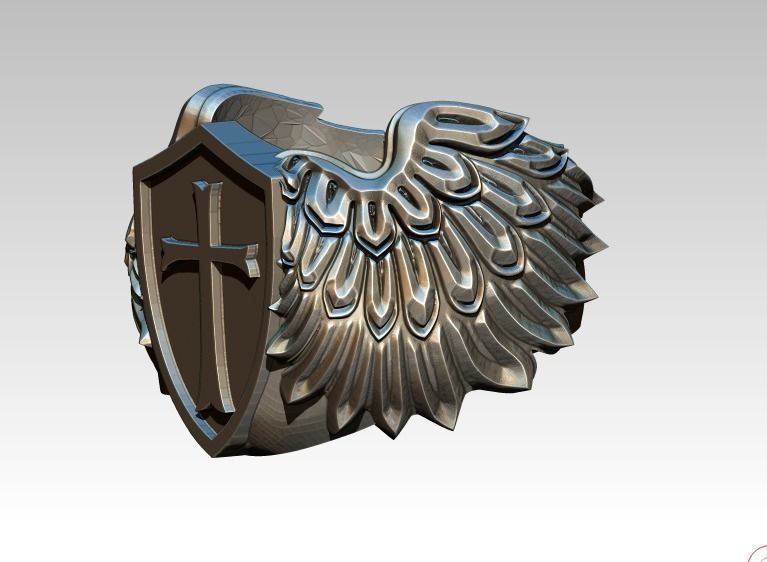 Knight Templar Ring Masonic College Style Wing 3D print model_1