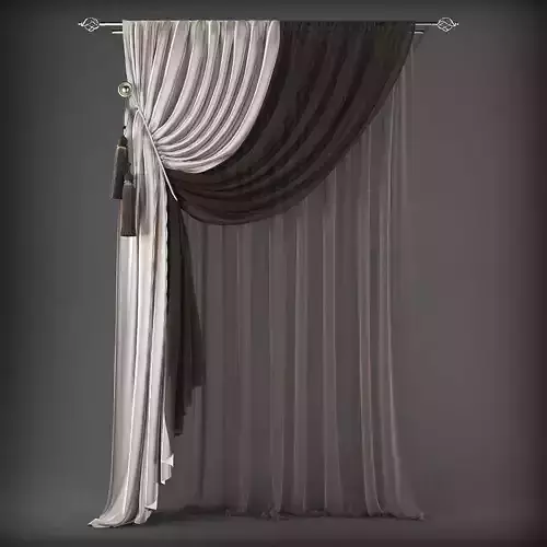 Curtain with drapes Low-poly 3D model