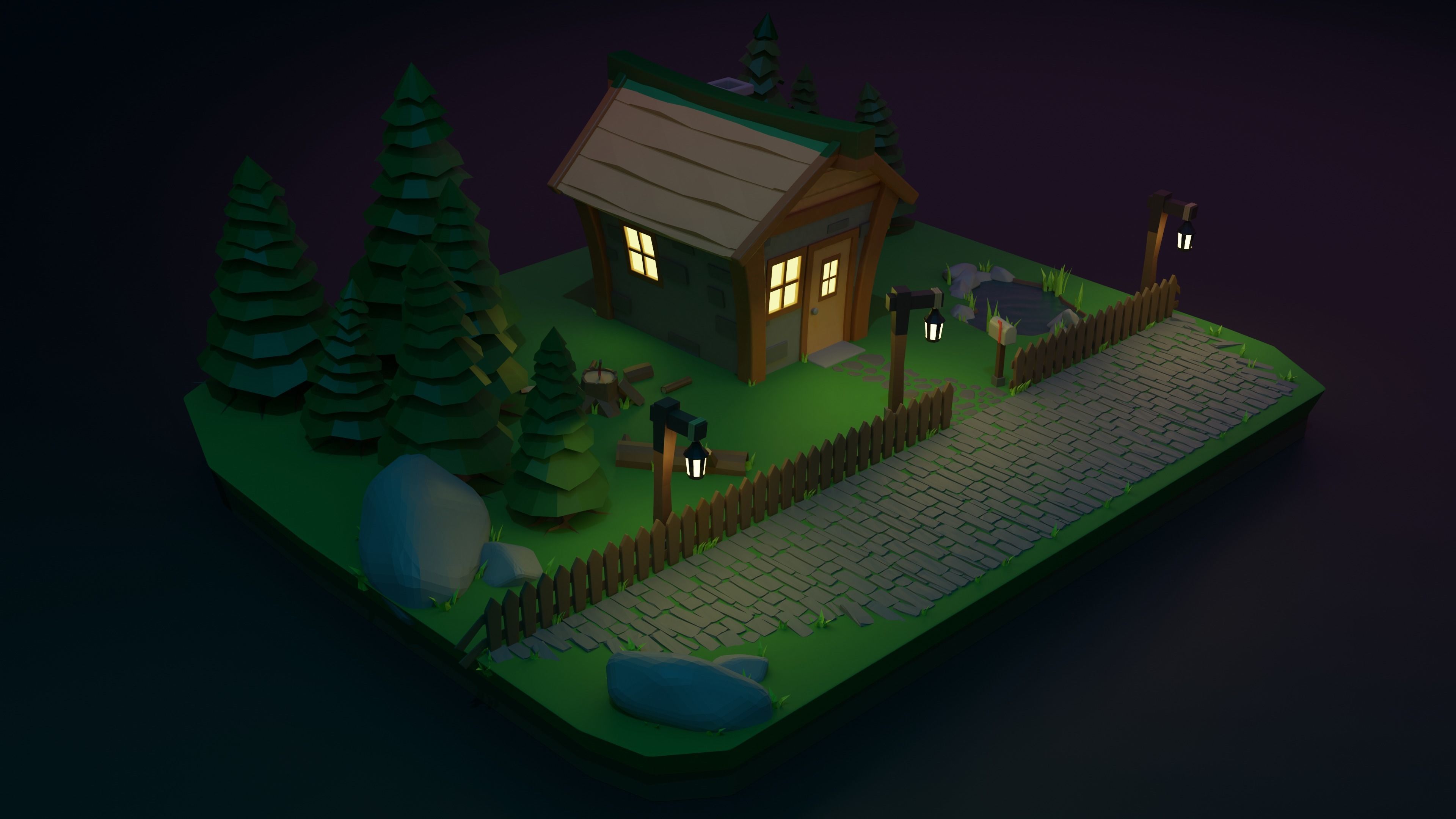 Miniature cartoon house in the nature 3D model_2