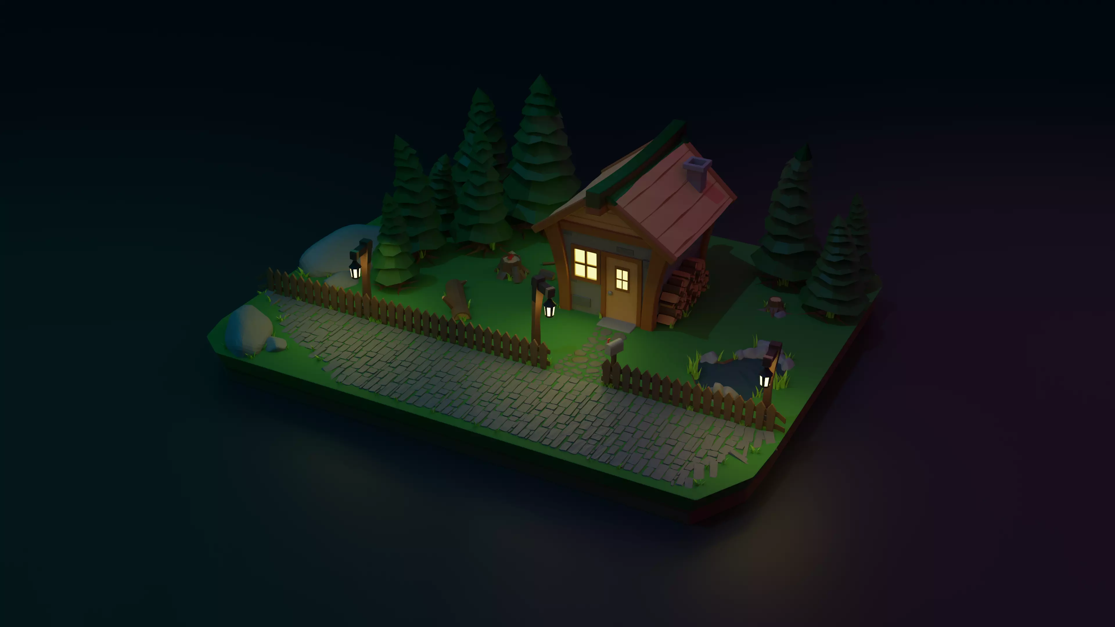 Miniature cartoon house in the nature 3D model_0