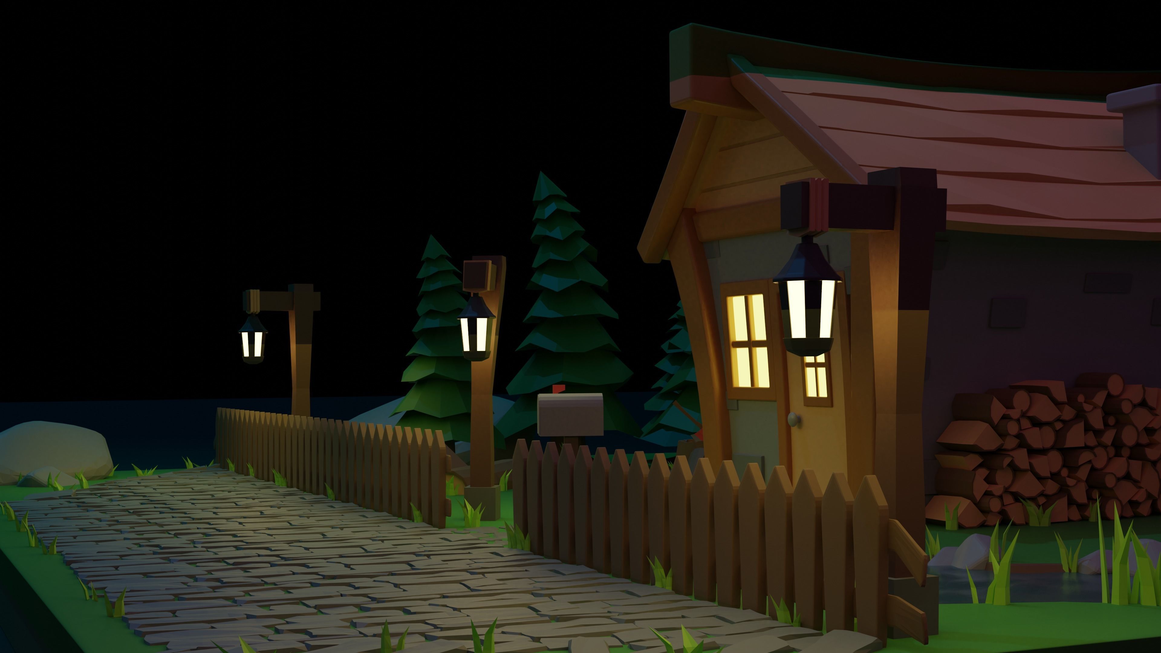 Miniature cartoon house in the nature 3D model_3