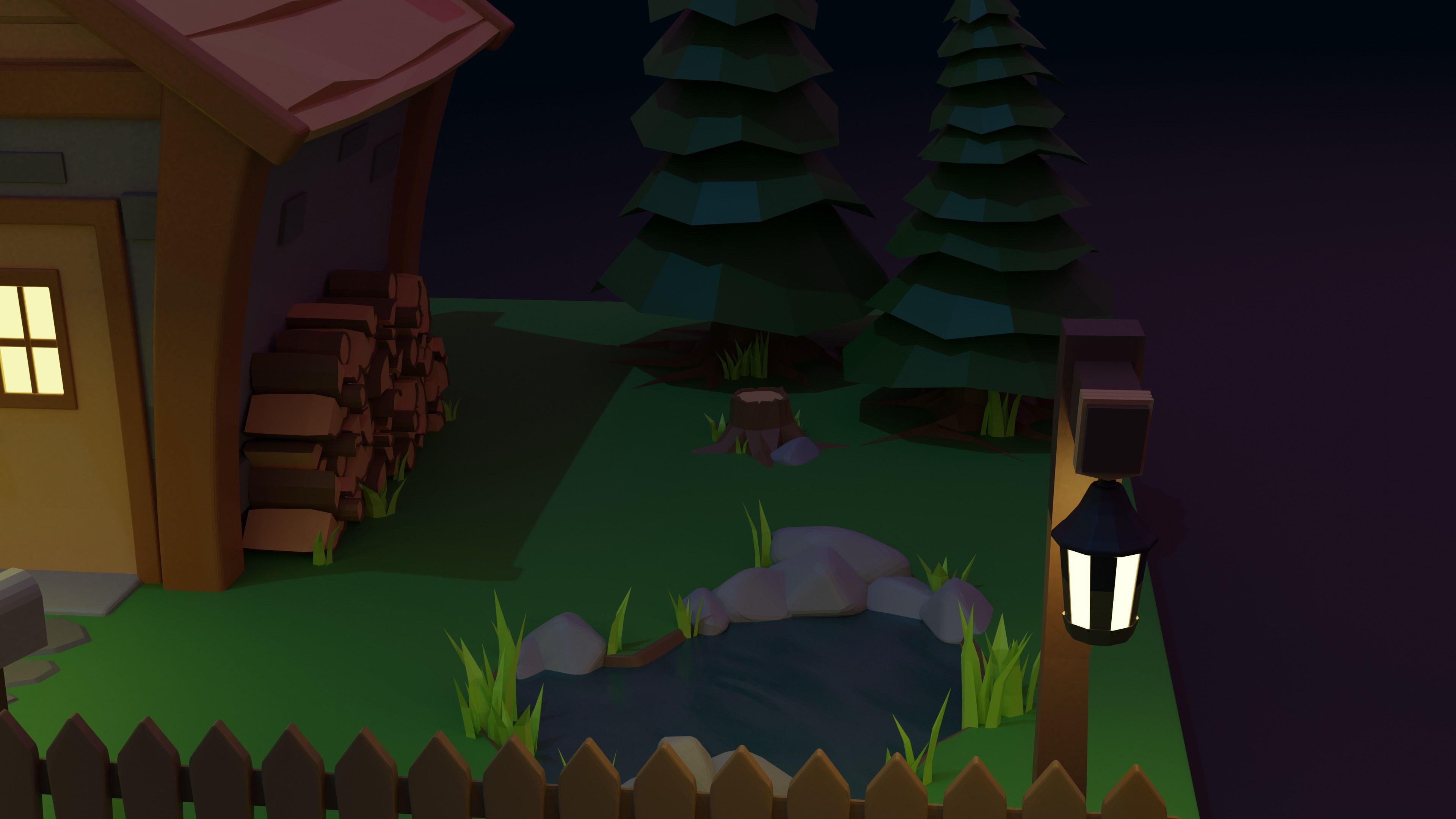 Miniature cartoon house in the nature 3D model_4