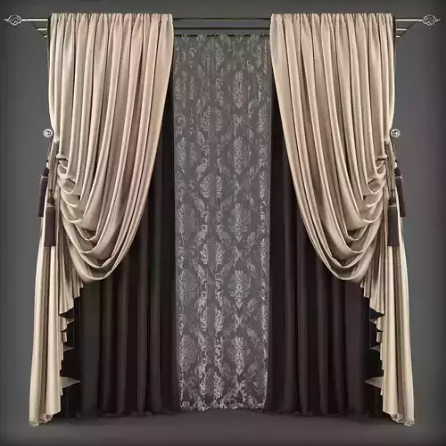 Curtain with drapes Low-poly 3D model