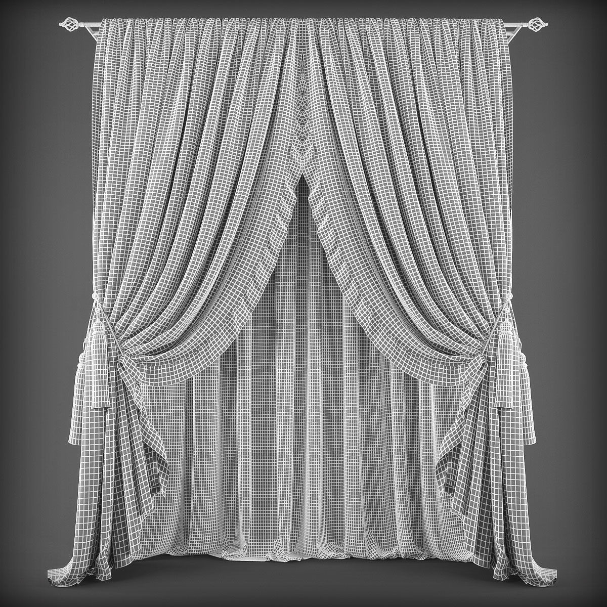 Curtain with lace Low-poly 3D model_1