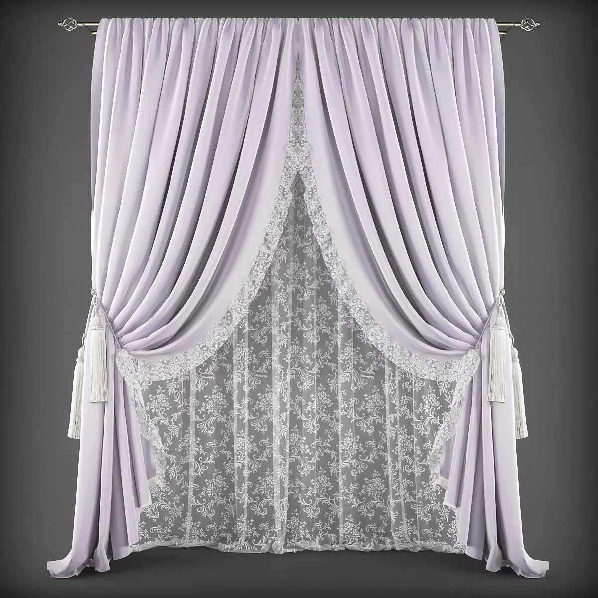 Curtain with lace Low-poly 3D model_0