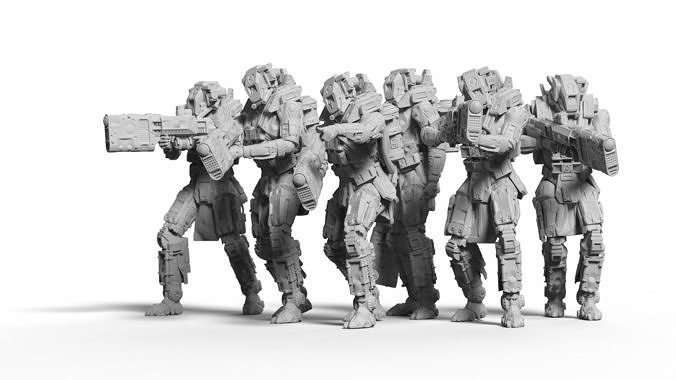 Sci Fi Battle Armor Miniatures - Energy Laser Rifle Team 3D print model