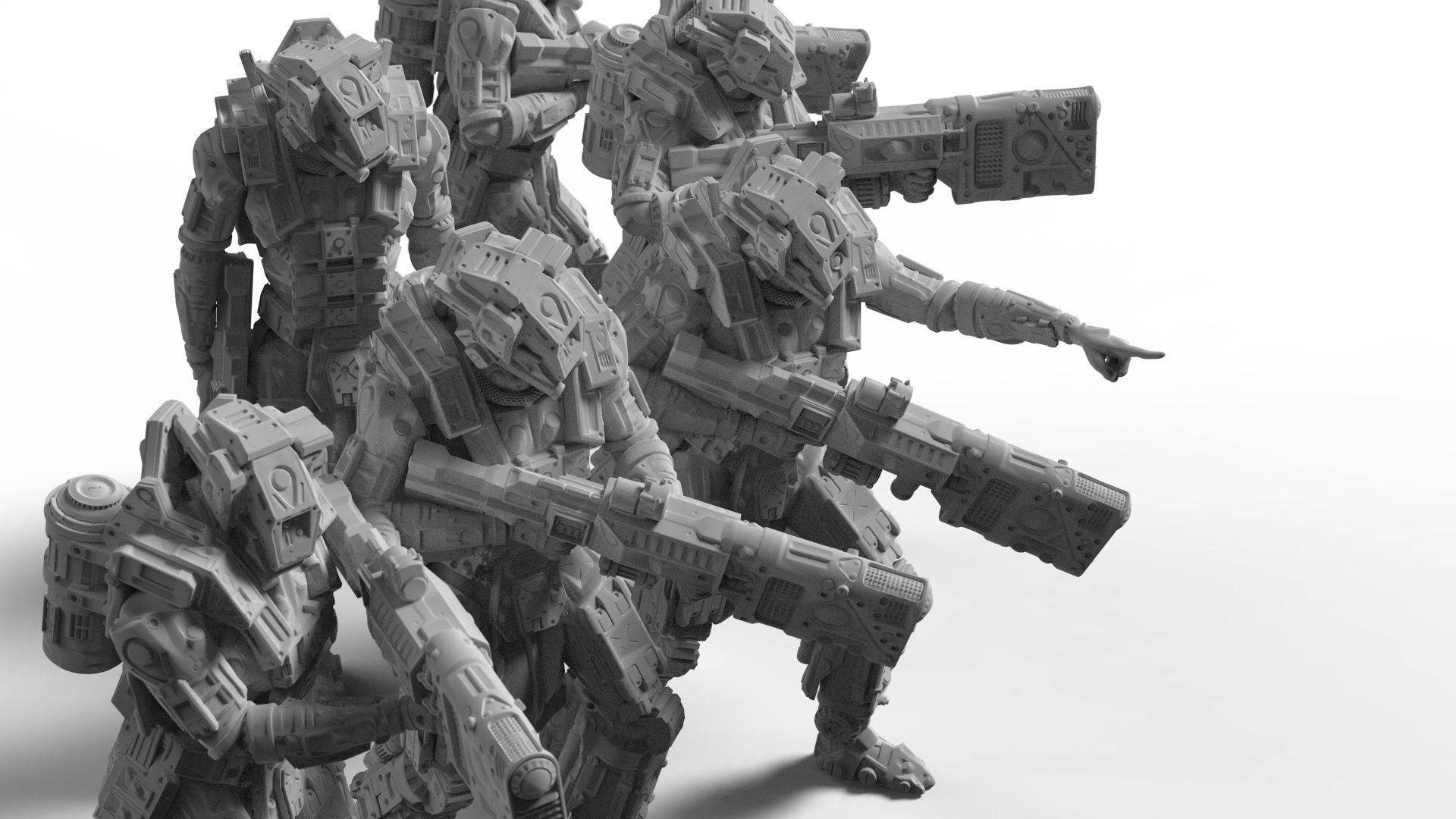 Sci Fi Battle Armor Miniatures - Energy Laser Rifle Team 3D print model_1