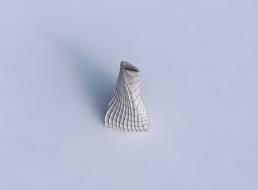 Vase twist grounded tilted triangle with wavy extruded lines 4 3D print model_6