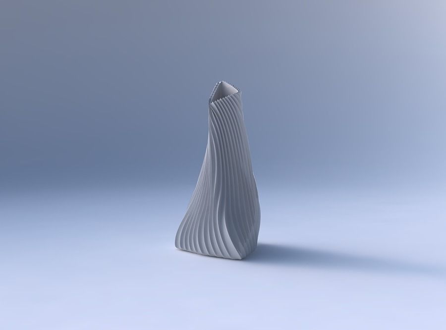 Vase twist grounded tilted triangle with wavy extruded lines 4 3D print model_4
