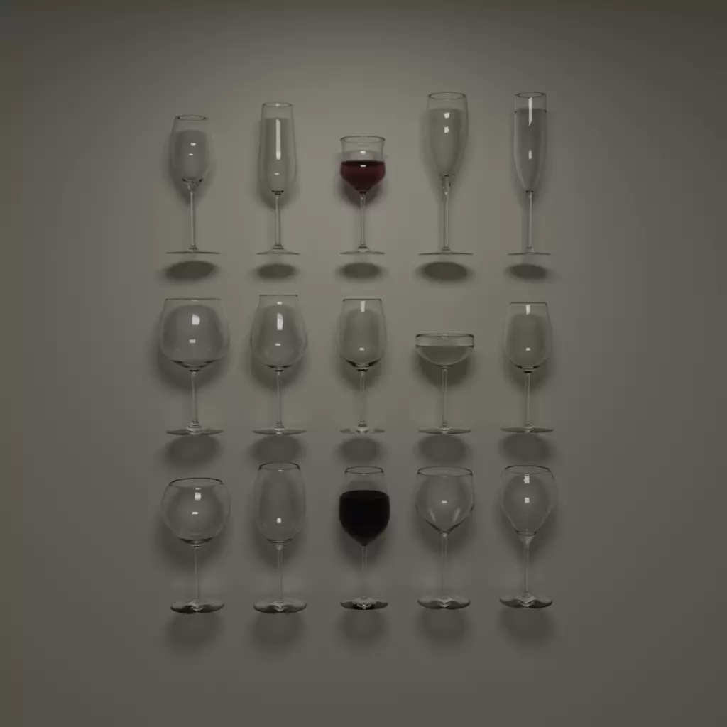 Wine glasses - 15 common types Free low-poly 3D model