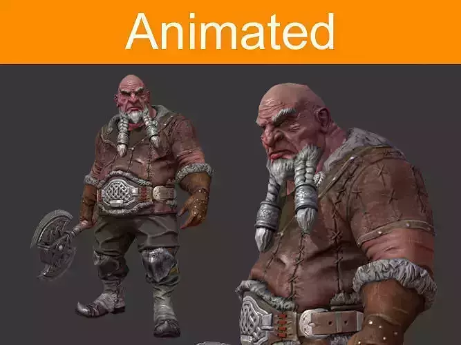 Dwarf warrior Low-poly 3D model