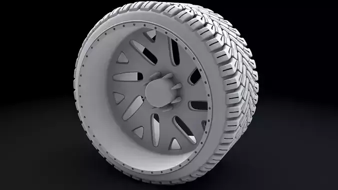Truck Low Profile Tire and Wheel 3D Printable 3D print model