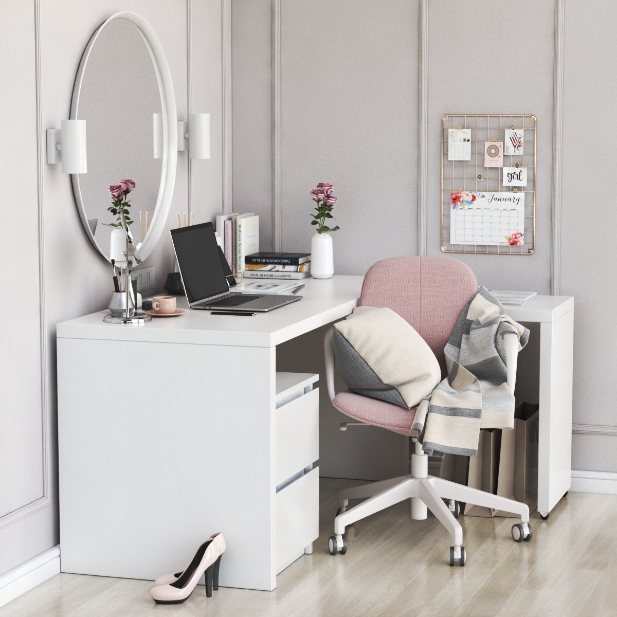 MALM corner workplace 3D model_3