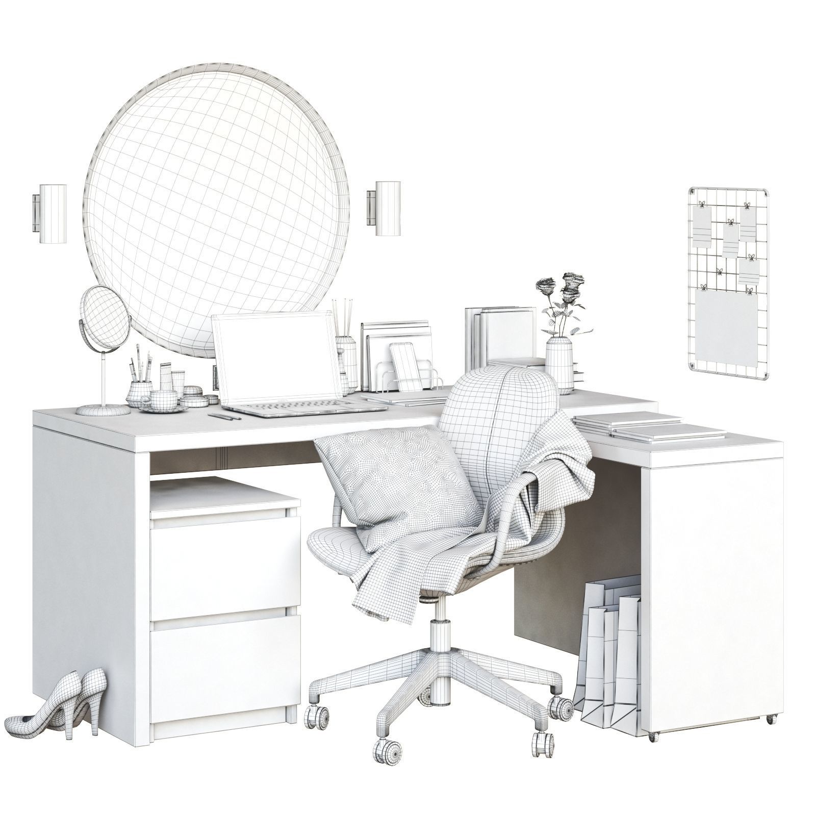 MALM corner workplace 3D model_2
